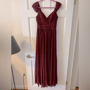 Kleinfeld Cranberry Cold-Shoulder Long Dress